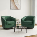 Swivel Barrel Accent Chair Modern Round Faux Leather Arm Chair for Living Room Bedroom Comfy Club Reading Chairs for Adults(Faux Leather Green Set of 2)