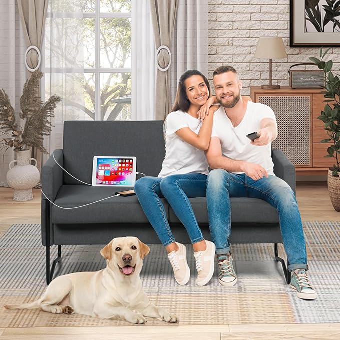 STHOUYN 51” Small Loveseat Sofa for Small Spaces Comfy Grey Couch with 2 USB Ports Modern 2 Person Sofa Loveseats for Living Room Bedroom Mini Teen Office Couch (Dark Grey)