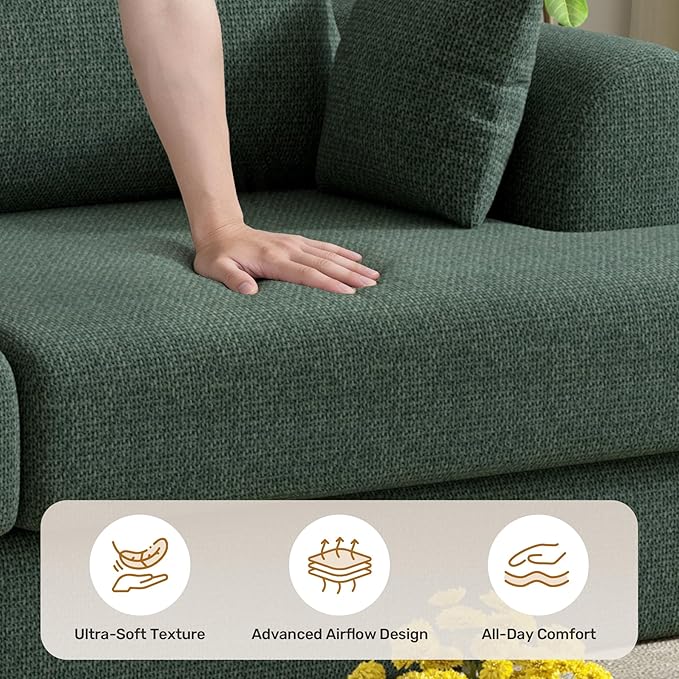 84” Loveseat Sofa Set of 3 Boneless Modular Sofa Couches for Living Room Cloud Couch with Deep SeatEasy Assembly for Small SpacesGreen