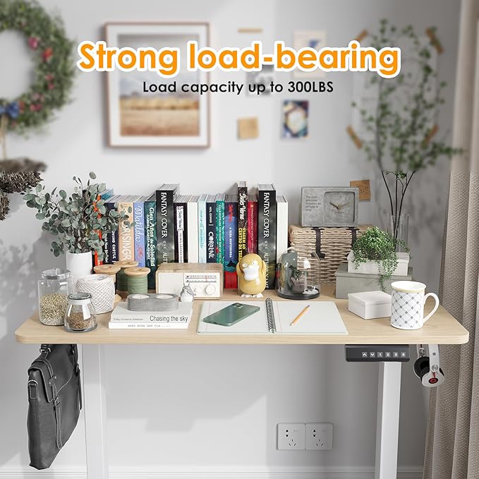 Standing Desk 40x24 Inch Sit Stand Desk Electric Height Adjustable Home Office Desks with Splice Board Ergonomic Rising Modern Lift Motorized Gaming Desktop Workstation (Natural)