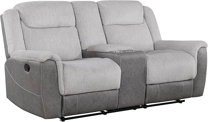 Lexicon Manual Reclining Loveseat for Living Room Chenille Double Recliner Loveseat Center Storage Console/Home Theater Seating/Wall Hugger/Padded Headrest Required Assembly Two-Tone Gray