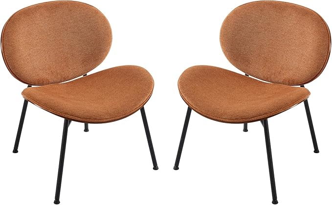 Mid-Century Modern Accent Chair Fabric Upholstered Lounge Chair Curved Back Side Chair for Living Room Bedroom Reading Nook Office (Orange + Fabric Set of 2)