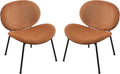 Mid-Century Modern Accent Chair Fabric Upholstered Lounge Chair Curved Back Side Chair for Living Room Bedroom Reading Nook Office (Orange + Fabric Set of 2)