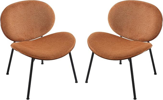 Mid-Century Modern Accent Chair Fabric Upholstered Lounge Chair Curved Back Side Chair for Living Room Bedroom Reading Nook Office (Orange + Fabric Set of 2)