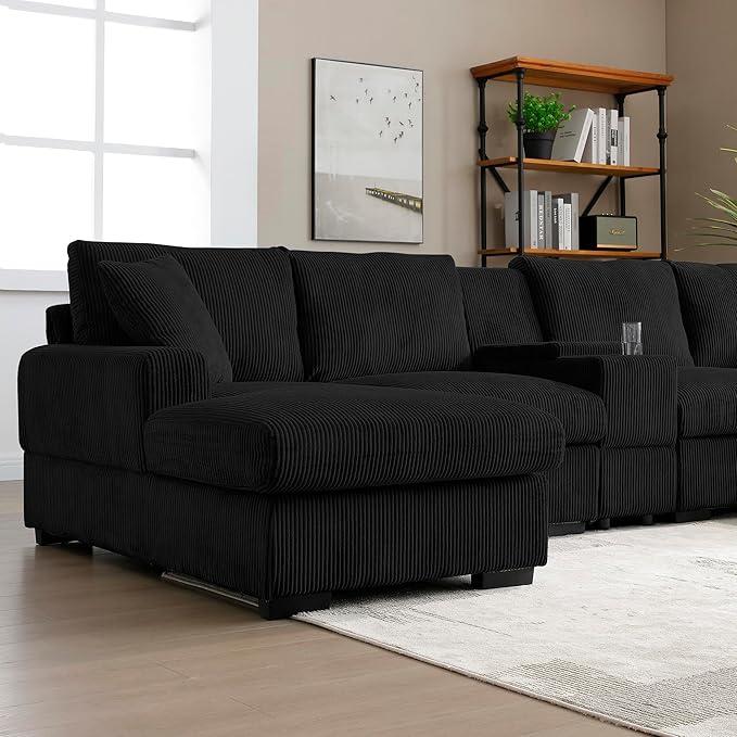 U-Shaped Sectional Cloud Sofa with Storage Console and Cupholders 126-Inch U-Shaped Symmetrical Corduroy Sectional Couch W/2 Chaise LoungesUSB-C Ports &amp 2 Pillows