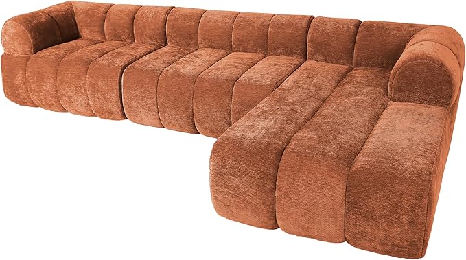 Christopher Knight Home Mania 122 Modular L-Shape Sofa Couch with Chaise Lounge Modern Sectional Sofa Set for Living Room Boucle Fabric Upholstered Cloud Couch with Deep Seat Orange