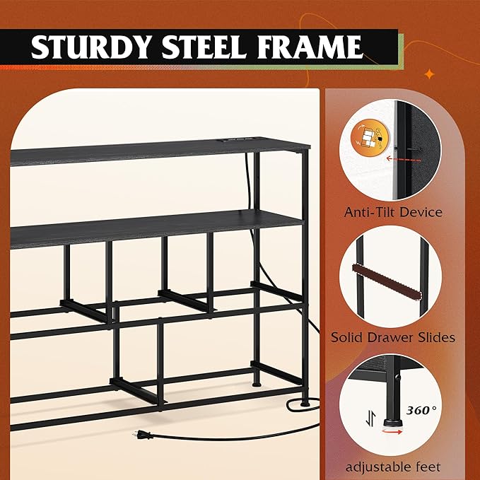WLIVE Black Dresser for Bedroom with 5 DrawersFabric Dresser TV Stand with Charging Station Chest of Drawer with Open Shelves for 45 inch TV Storage Dresser for Living Room Closet Entryway