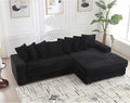 111 Inch Corduroy Sectional Couches for Living Room | L-Shaped Sectional Couch with 8 Pillows | Cloud Couch with Deep Seat | Solid Wood Frame Sofa Black (Right Facing Chaise)