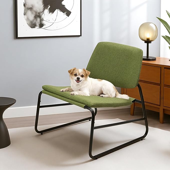 DAICO Modern Accent Chair Armless Sling Accent Chairs Comfy Upholstered Side Sitting Chairs with Metal Frame for Living Room Bedroom Balcony Garden Linen Green