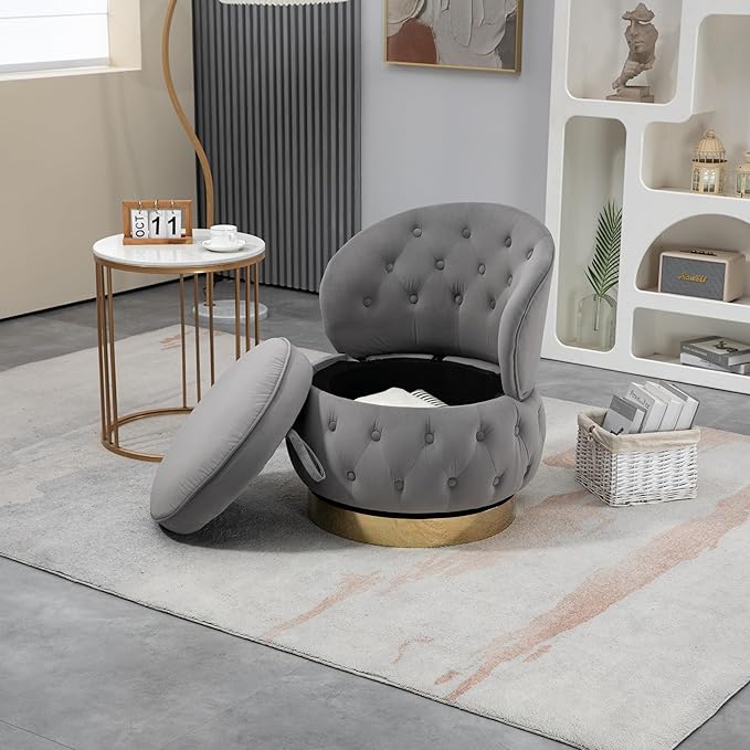 360 Degree Swivel Cuddle Barrel Accent Storage Chairs Round Armchairs with Wide Upholstered Fluffy Velvet Fabric Chair for Living Room Bedroom Office Waiting Rooms