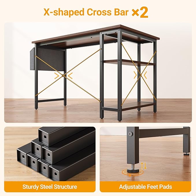 Cubiker L Shaped Desk 40 Computer Desk with Reversible Storage Shelves Home Office Corner Desk Study Writing Gaming Table Deep Brown
