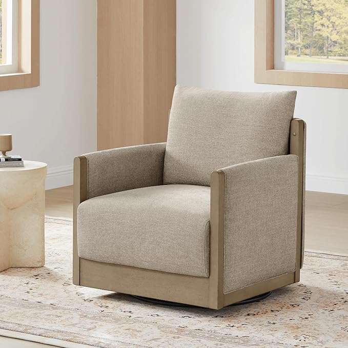 CHITA Swivel Accent Chair Living Room Arm Chair Mid Century Modern Reading Chair Barrel Chair Fabric in Khaki