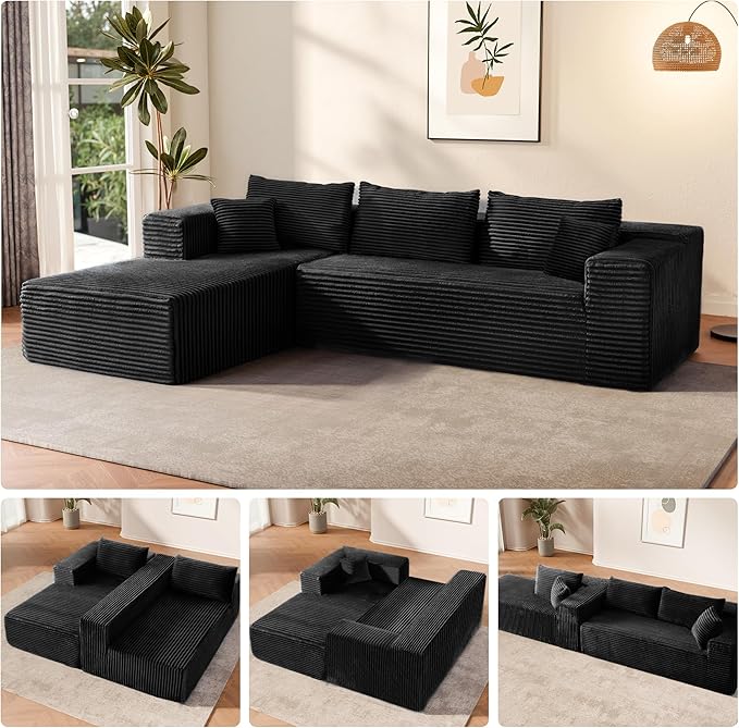 104 Sectional Couches for Living Room Modular Sectional Sofa with Deep Seat L-Shape Couch with Chaise Cloud Couch for Living Room Bedroom No Assembly Required (Black Left Facing Chaise)