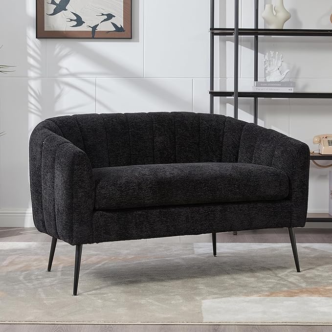 50.2 Small Sofa Couch for Small SpacesModern Chenille Loveseat CouchesOval 2 Seater Sofas with Metal Wood Legs for ApartmentDormStudioBedroomRV. (Black with Metal Legs 50.2)