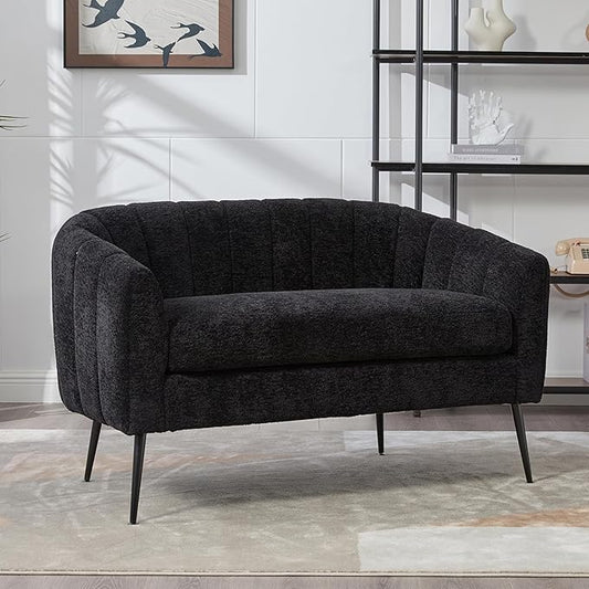 50.2 Small Sofa Couch for Small SpacesModern Chenille Loveseat CouchesOval 2 Seater Sofas with Metal Wood Legs for ApartmentDormStudioBedroomRV. (Black with Metal Legs 50.2)
