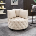 Velvet Accent Lounge Chair - 31.25''W Upholstered Button Tufted Velvet Barrel Chair with 3 Pillows with Button Tufted Modern Round Club Chair Reading Sofa Chair (Beige)
