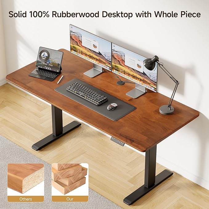 ONBRILL Standing Desk 55x23.6 Inches Whole-Piece Board Rectangle Stand Up Desk with Solid Wood Desktop and Memory Controller Adjustable Height from 28-46 Inches for Home &amp Office Brown