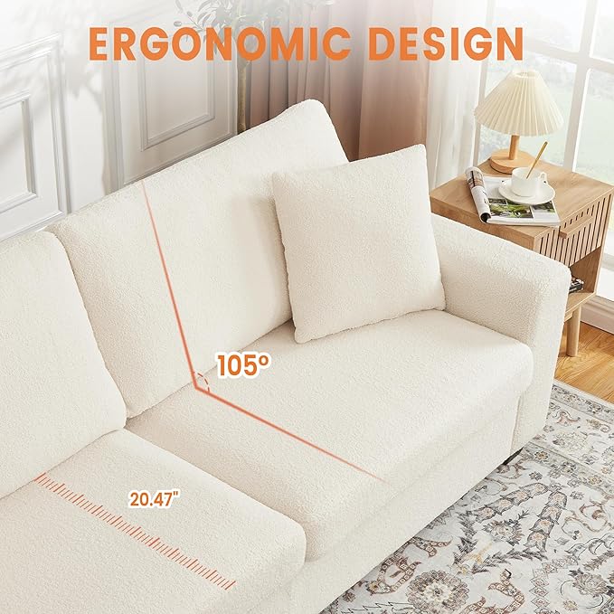 GAOMON 83 Couch for Living Room Comfy Sofa with Deep Seat Modern Sofa with Wide Armrest Removable Cover Teddy Fleece 3 Seater Couch for Bedroom Small Space Apartment Home Office