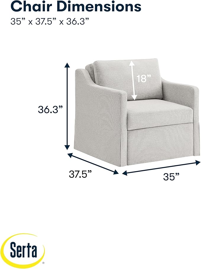 Serta Hawthorne 35 Slipcovered Convertible Accent Chair Cot Size Dreamcoil Comfort Finger Guard Protection Polyester Tweed Fabric Linen
