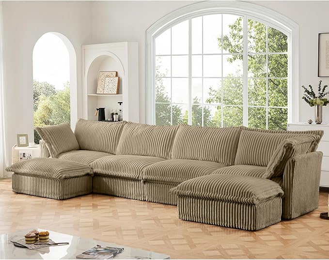 Modular Sectional Sofa Cloud Couch 156.6 U Shaped Sofa Comfy 4-Seat Couch with Ottoman &amp Removable Cover Oversized Sofas Set for Living Room Apartment Camel Corduroy