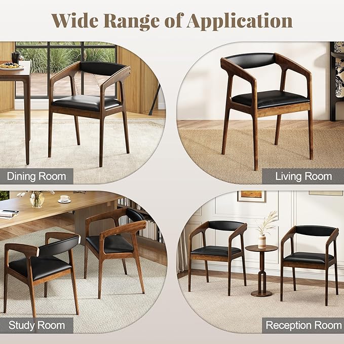 SIMOE Set of 2 PU Leather Accent Chairs Mid-Century Modern Armchairs with Padded Seat and Backrest Rubber Wood Frame Upholstered Reading Chairs for Living Room Leisure