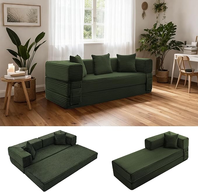 Sectional Boneless Couch Convertible Sofa Bed78'' Modular Sectional Sleeper Sofa with Removable Armrests &amp 3 PillowsSmall Floor Couch No Assembly Needed for Living Room Office BedroomLight Gr