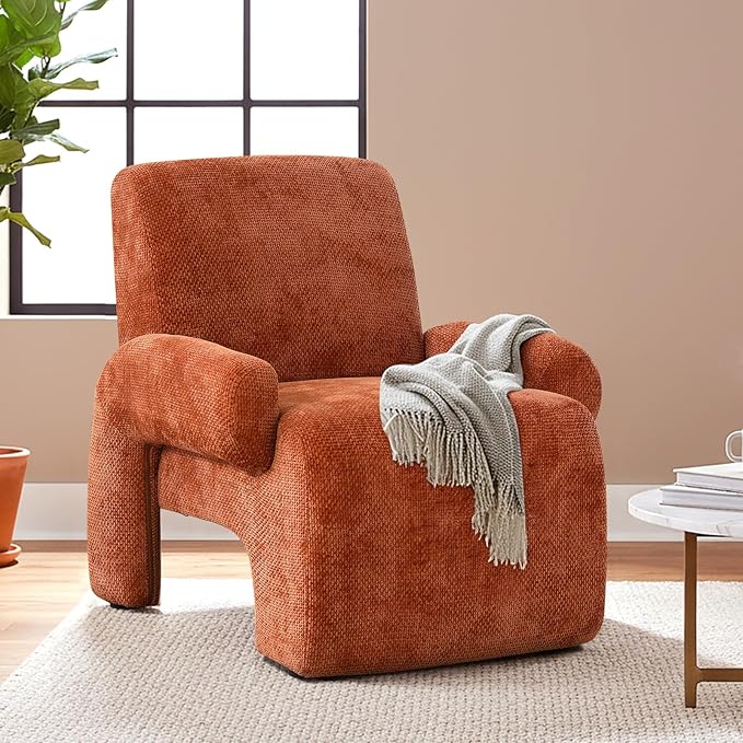 Chenille Oversized Armchair Extra Large Accent Reading Chair for Adults Comfy Mid-Century Modern Accent Chair Lounge Chair Arm Chairs for Living Room Bedroom(Brown)