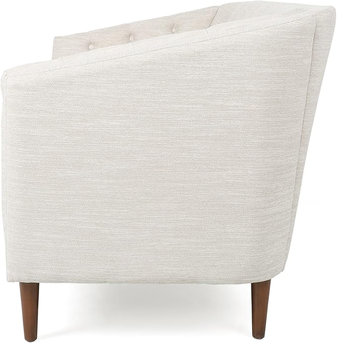 Beige Loveseat Sofa Tufted Fabric 2-Seater Curved Tub Design with Button Detailing and Birch Wood Legs Contemporary Living Room Lounge Chair
