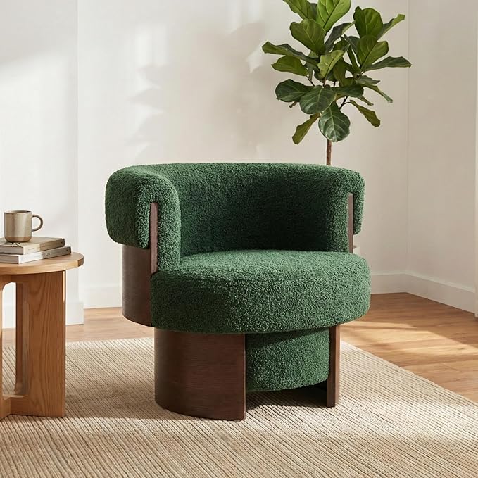 360° Swivel Barrel Chair Set of 2 Modern Curved Sculptural Swivel Barrel Chair Comfortable Fabric Upholstered Single Sofa for Living Room and Bedroom (Green/144)