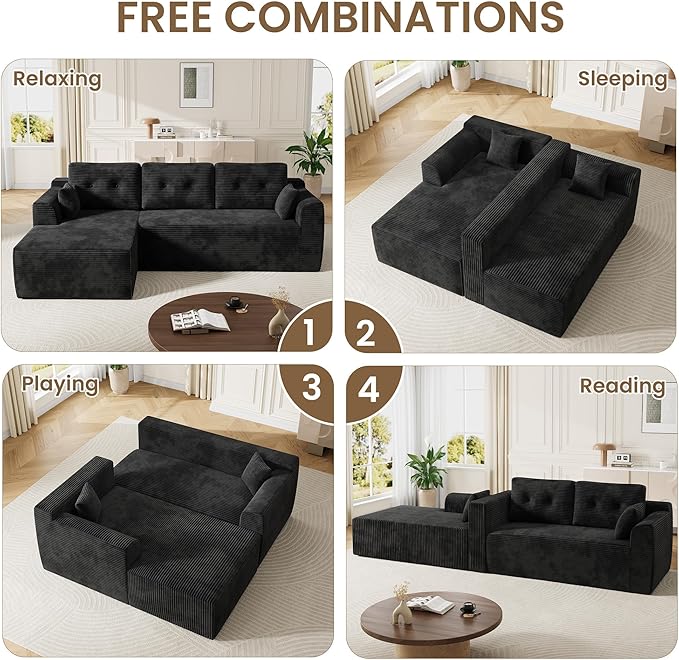 105'' Cloud Couch Sectional Boneless Modular Sectional Sofa with l Shaped Chaise for Living Room No Assembly Required Sofa Bed with Deep Deat