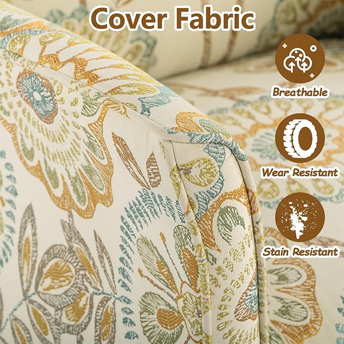 Floral Accent Chairs &amp Arm Chair for Living Room Fabic Side Chairs for Bedroom with High Back &amp Wood Legs