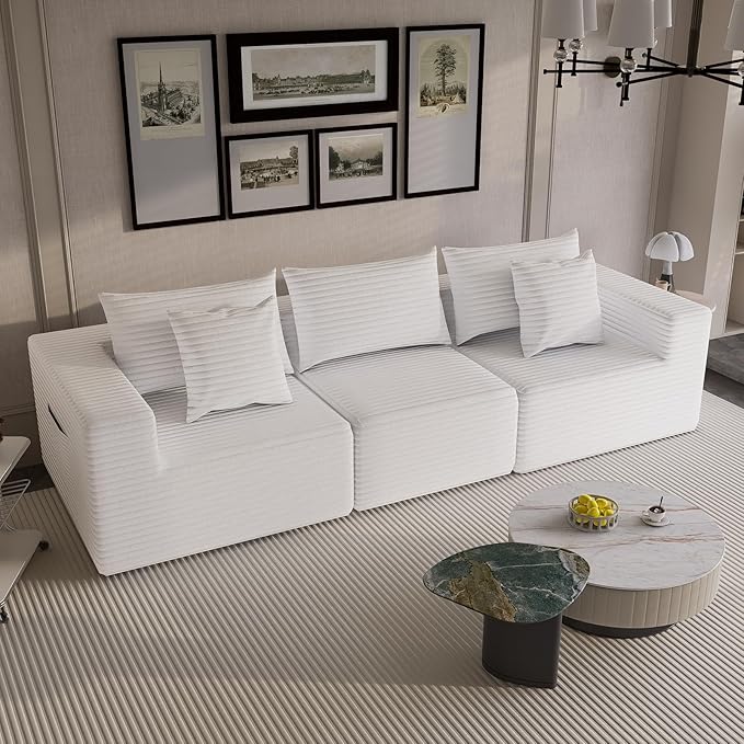 Modular Cloud Sectional Sofa – Oversized Deep Seat Couch with Pillows Convertible Foam SofaFreely Configurable for Living Room Apartment Bedroom (White 3 Seater)