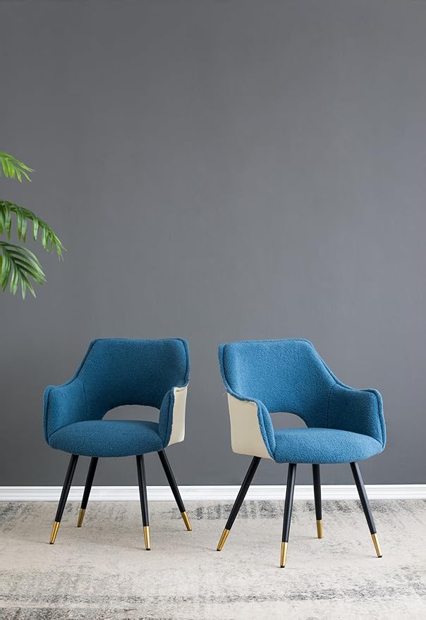 Set of 2 Blue Fabric Side Chair Living Room Bedroom Kitchen Vanity Chair 23 x 23 x 34