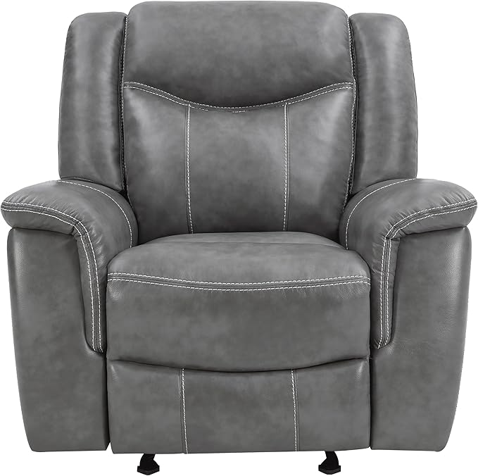Coaster Home Furnishings - Conrad - Leatherette Upholstered Glider Recliner Chair with Overstuffed Arms Pocket Coil Seating and Ergonomic Lever - Living Room - 33-Inch - Gray - 650356