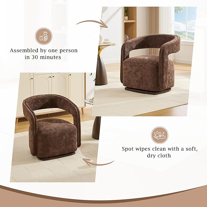 KEIKI Swivel Barrel Chair Modern Accent Chair for Study/Reception 360° Rotation Ergonomic Design Easy Assembly Comfy Chenille Fabric