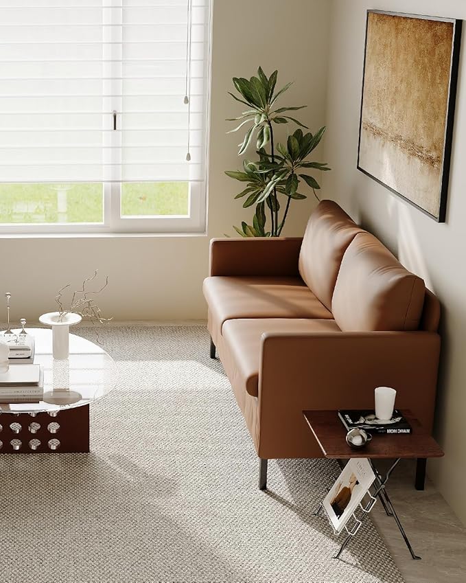 TYBOATLE Modern Faux Leather Small Couches for Small Spaces Comfy Upholstered Brown Love Seat for Dorm 2 Seater Mini Couch for Bedroom Apartment Office Brown