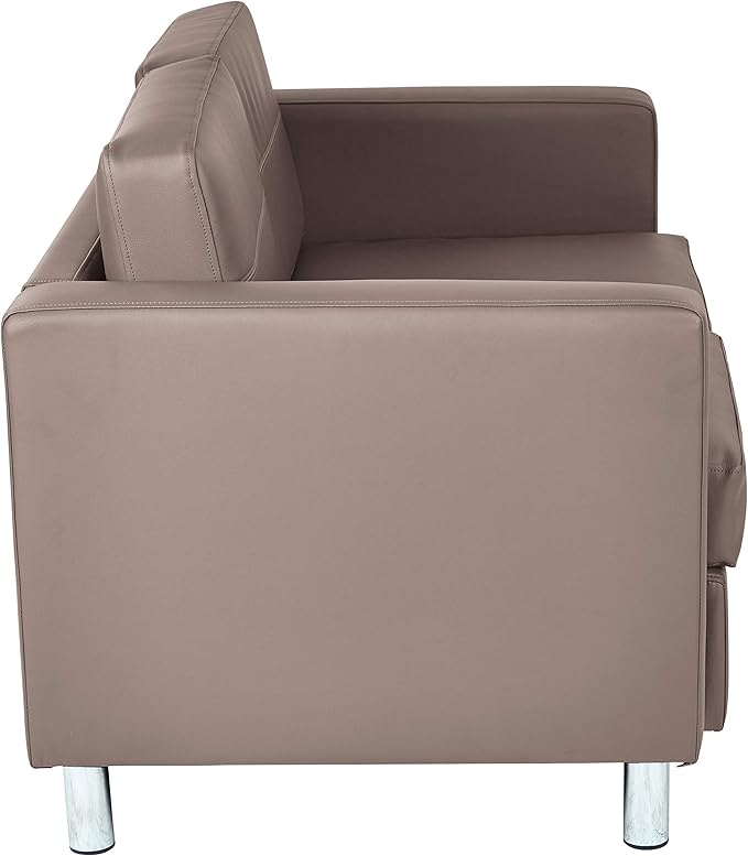 Office Star Pacific Loveseat with Padded Box Spring Seats and Silver Finish Legs Dillon Stratus Faux Leather