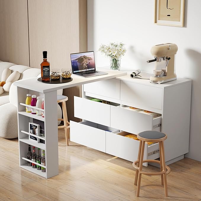 Jmyab L Shaped Computer Desk with Drawers Modern Corner Home Office Desk with Reversible Storage Cabinet Long Study Writing Table Workstation for Home Office White