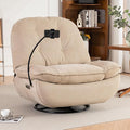 Smart Oversized Electric Recliner Chair 360° Round Swivel Rocking Glider Rocker for Adults Modern Comfy Ergonomic Chaise Lounge Indoor Theater Seating Living Room Chairs Reading Soft Camel Fabric