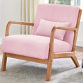 Midcentury Modern ChairWooden Pink Accent Chair with PillowCorduroy Arm Chair for Living RoomBedroomSmall Rooms (Pink)