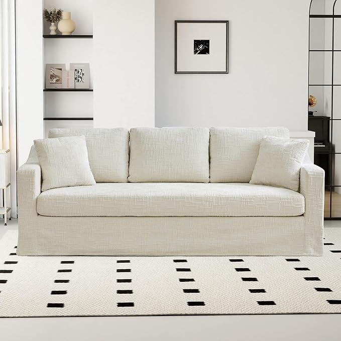 Chifee &amp Vingol 83 3 Seater Sofa Couch for Living Room Deep Seat Cozy Sofas Modern Upholstered Sofa with Removable CoverBeige