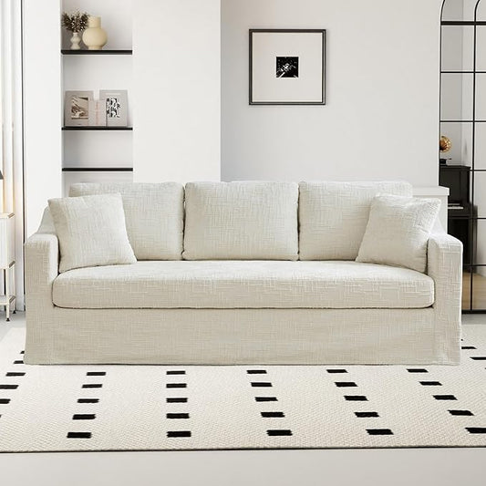 Chifee &amp Vingol 83 3 Seater Sofa Couch for Living Room Deep Seat Cozy Sofas Modern Upholstered Sofa with Removable CoverBeige
