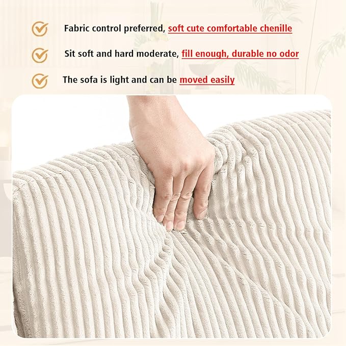 67'' L-Shaped Velvet Modular Sectional Couch Sofa with Ottoman 3-Seat Convertible Cloud Deep Seat Sofa Couches for Living Room Bedroom Apartment Cozy Chaise Lounge Sofas (Off White)