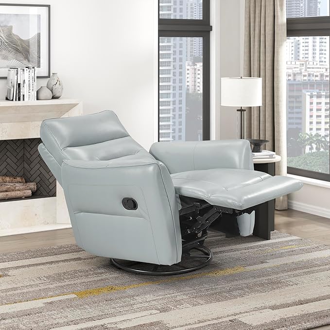 Lexicon Swivel Glider Reclining Chair Top Grain Leather Match Manual Recliner Comfy Nursery Glider Recliner Swivel Reclining Chair for Living Room/Office/Bedroom/Apartment Aqua