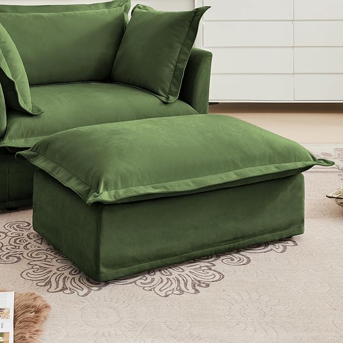 Aoowow Chenille Ottoman Upholstered Couches Ottoman for Modular Sectional Sofa for Living(Green-Chenille)