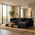 Homy Casa 102 Inch L Shaped Couch Set3-Seat Sectional Sofa with Chaise Comfortable Chenille Fabric Removable Cushions Ottoman DIY CombinationModern Design for Living/Family Room (Black)