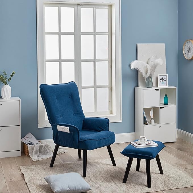 Accent Chair TV Chair Living Room Chair with OttomanModern Vanity Chair with Arms Upholstered Tall Back Desk Chair for Bedroom