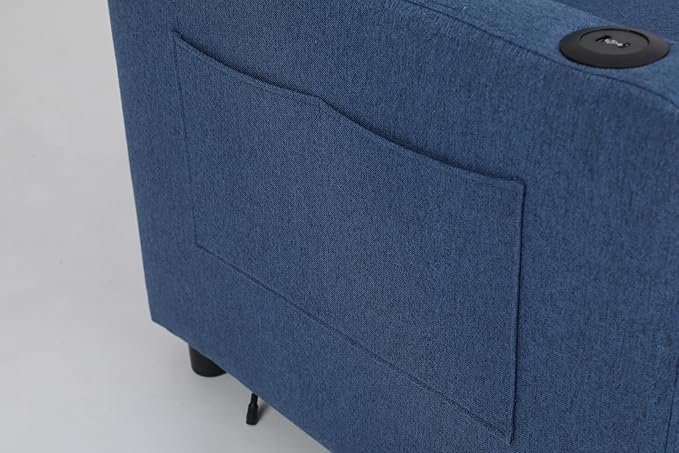 3-in-1 Convertible Sleeper Chair Bed Pull Out Recliner Chair for Living Room and Bedroom Comfy Reclining Armchair Sofa Bed for Adults with USB Ports Side Pocket Ideal Recliner for Small SpacesBlue