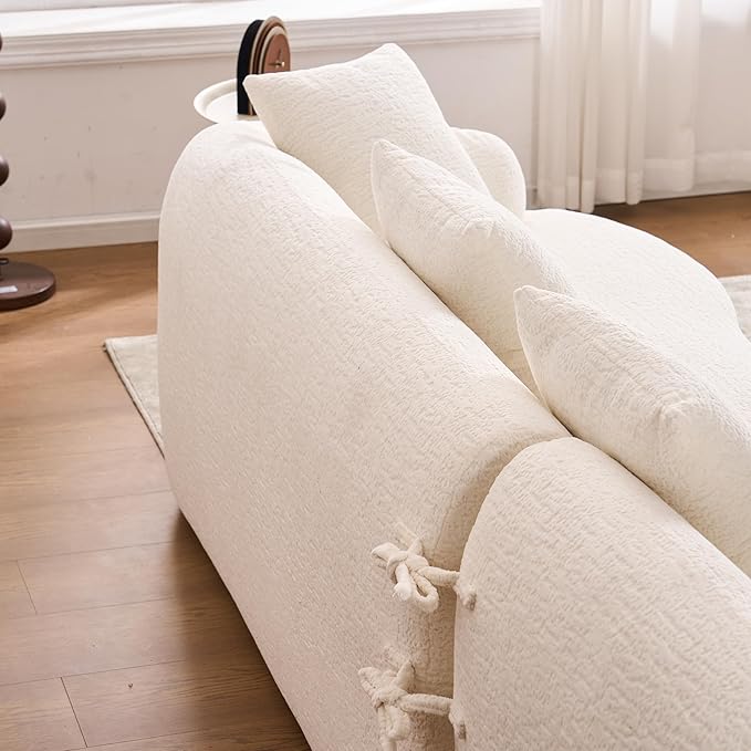 Curved Sectional Sofa Couch Oversized L Shape Deep Seat Cloud Couch Modern Chenille 4-Seater Sofa with Chaise No Assembly Required Couches for Living Room Apartment Office Beige White