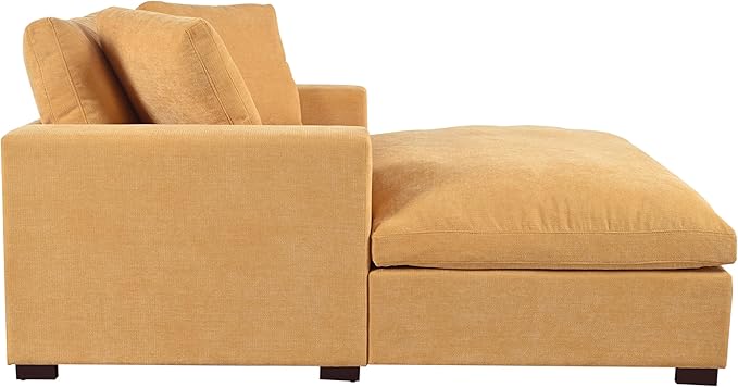 Christopher Knight Home Larrz Oversized Chaise Lounge Chair Indoor Cozy Upholstered Sleeper Sofa Couch Durable Wood Frame Deep Seat Reading Chair with 2 Throw Pillows and Armrests Yellow
